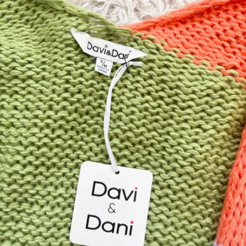 DAVI & DANI Colorblock Cardigan - Green, Pink, Orange